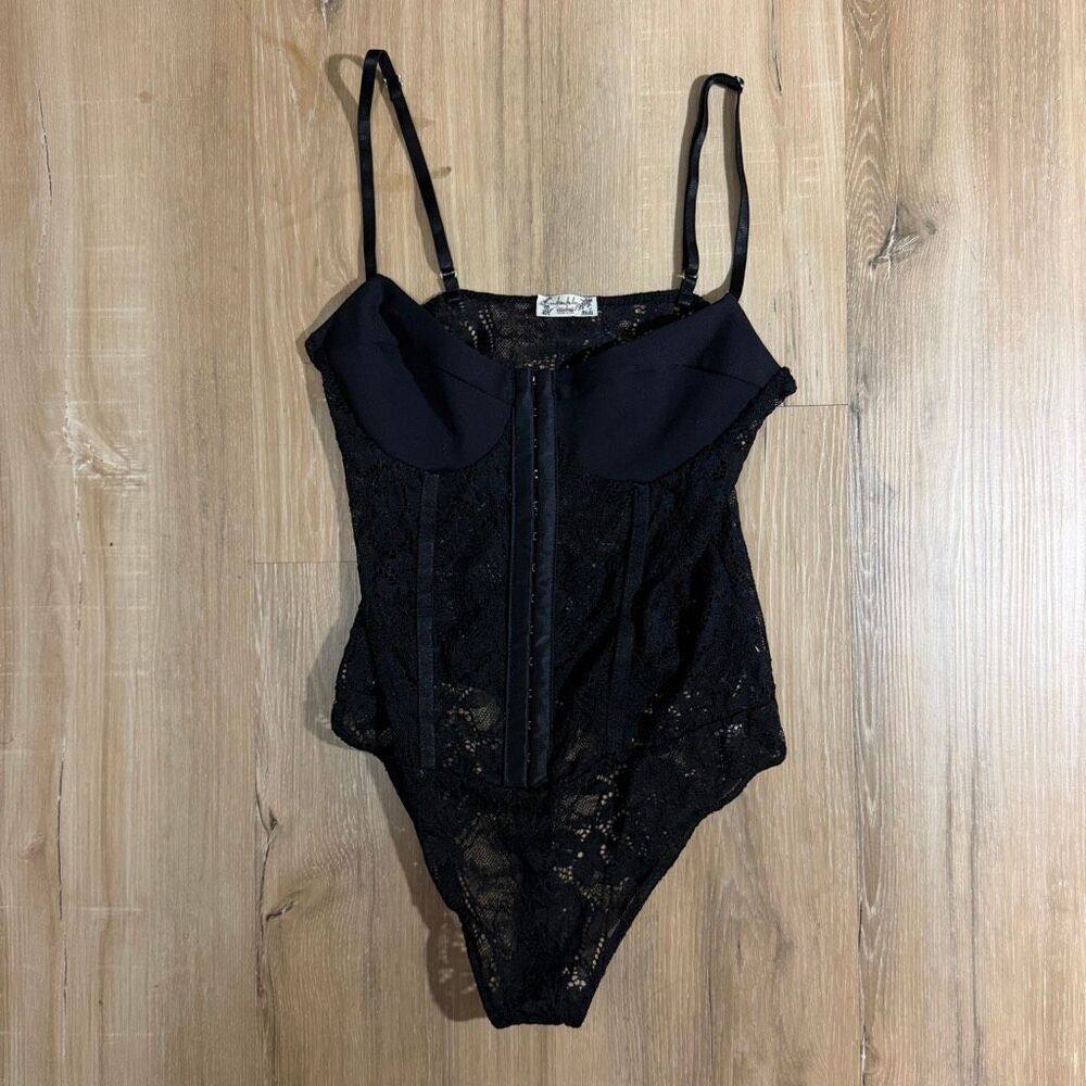 Intimately Free People Black Lace Corset Bodysuit Floral Quiet Luxury Chic Sz XS